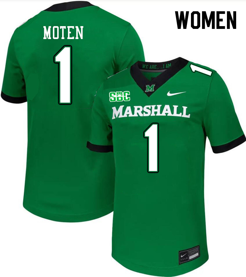 Women #1 Josh Moten Marshall Thundering Herd SBC Conference College Football Jerseys Stitched-Green